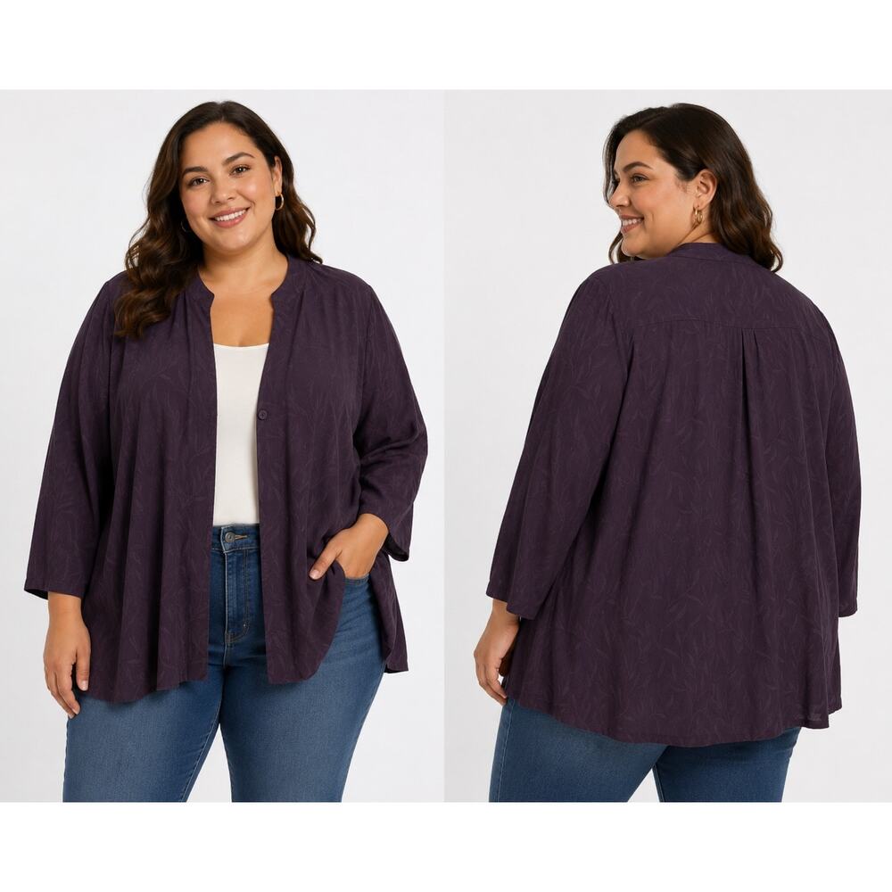 Eileen Fisher Purple Button Front Jacket‎ Lightweight Lagenlook Womens Plus 1x?